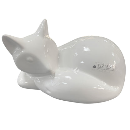 Liegende creme-weiße Keramik Fuchs Figur der Serie Tiziano Volpo, 17 cm lang