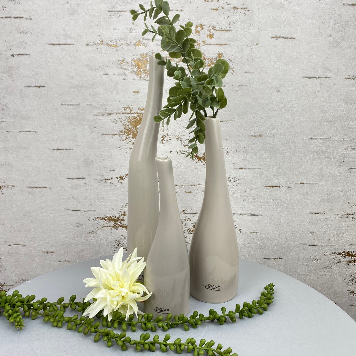 Tiziano Keramik Dekoration Beige Blumenvase Solifleurvase – Funkelherz