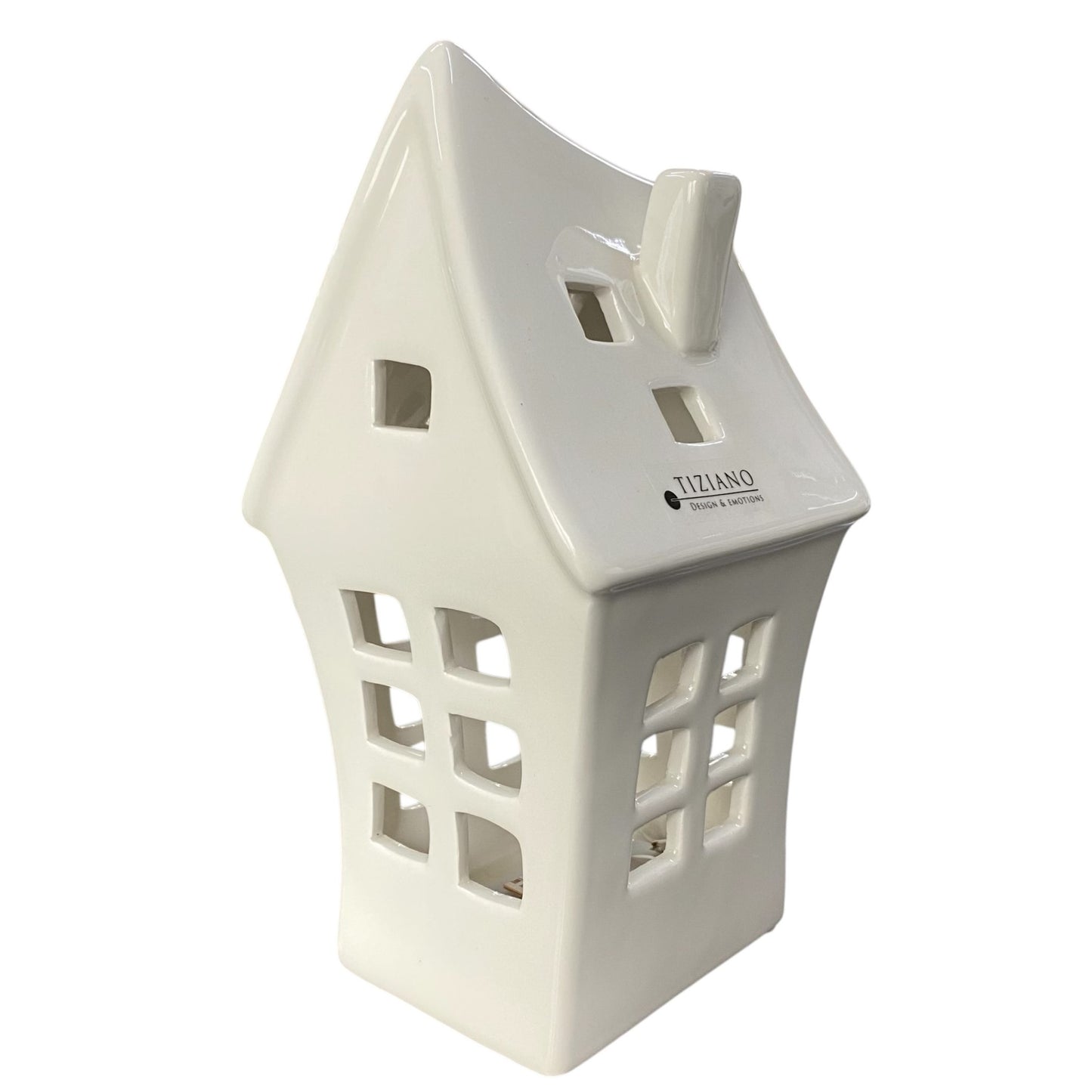 Weißes Tiziano Keramikhaus mit Fenstern und LED Beleuchtung