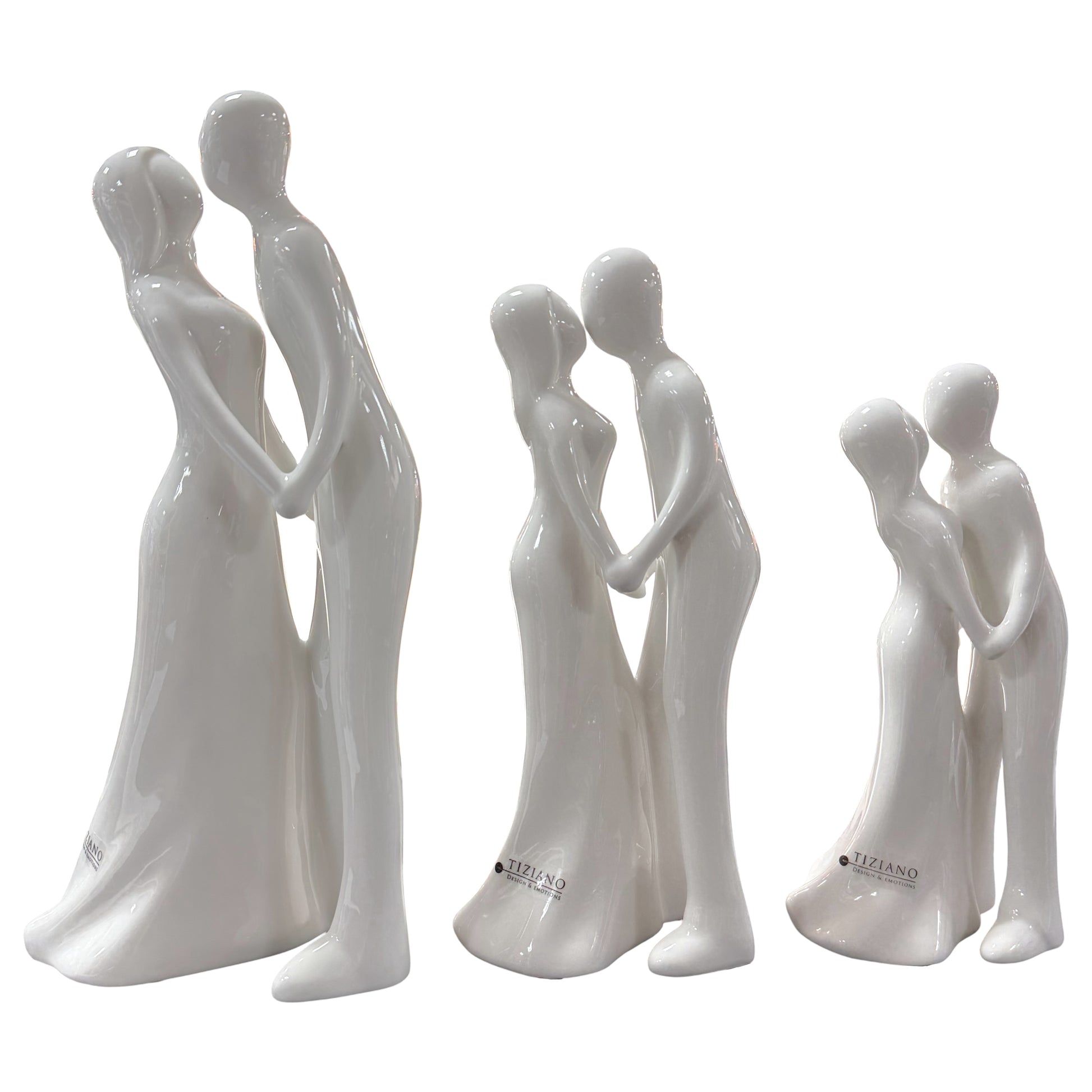 Weiße Keramik Dekofigur Paar Hand in Hand in drei Größen