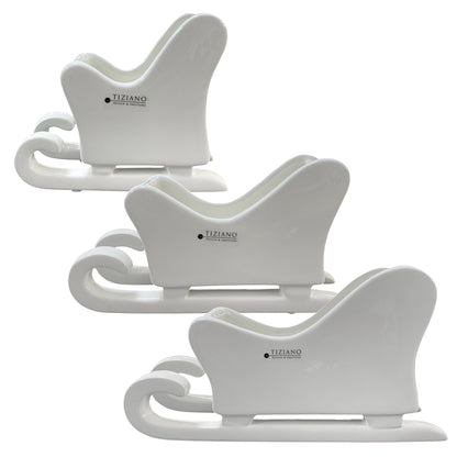 Drei Keramik Schlitten aus creme weißer Keramik mit Hohlraum zum Bepflanzen oder Teelichthalter von Tiziano in drei Größen