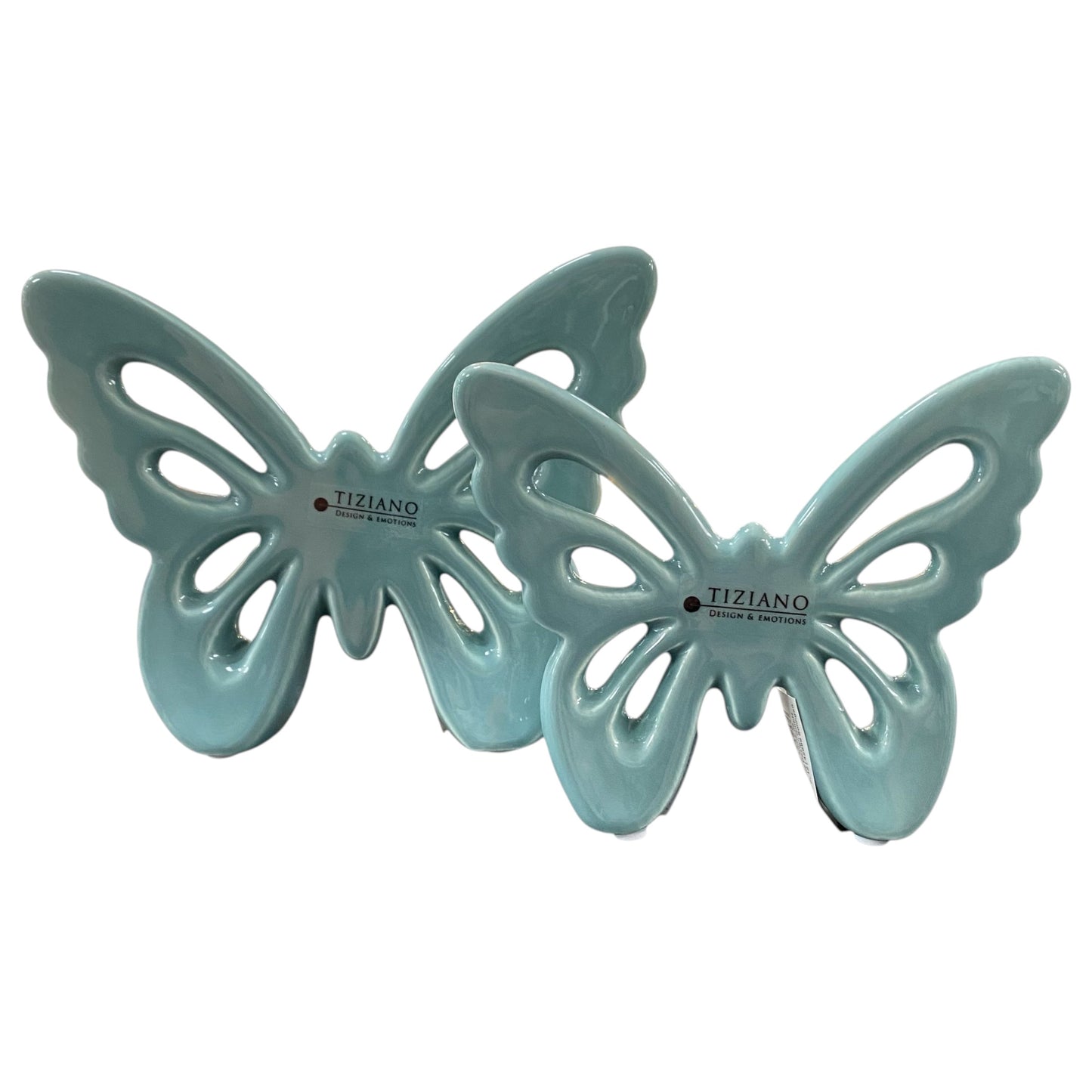 Glänzende türkise Keramik Schmetterlinge von Tiziano mit filigranen Flügel-Aussparungen
