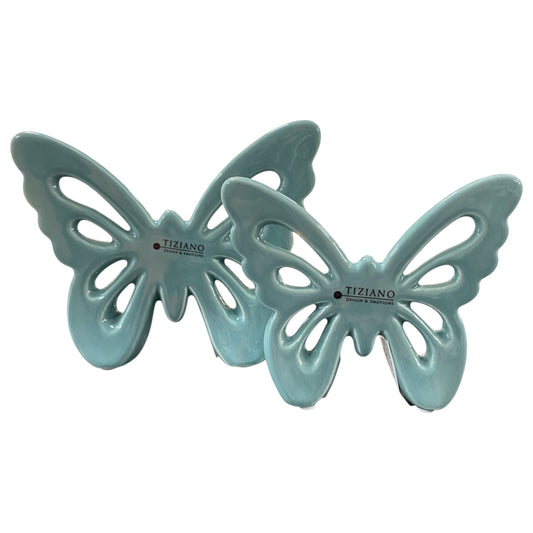 Glänzende türkise Keramik Schmetterlinge von Tiziano mit filigranen Flügel-Aussparungen